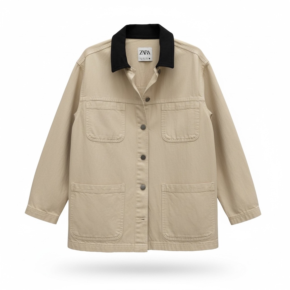 Zara Women's Tan Utility Jacket with Black Collar